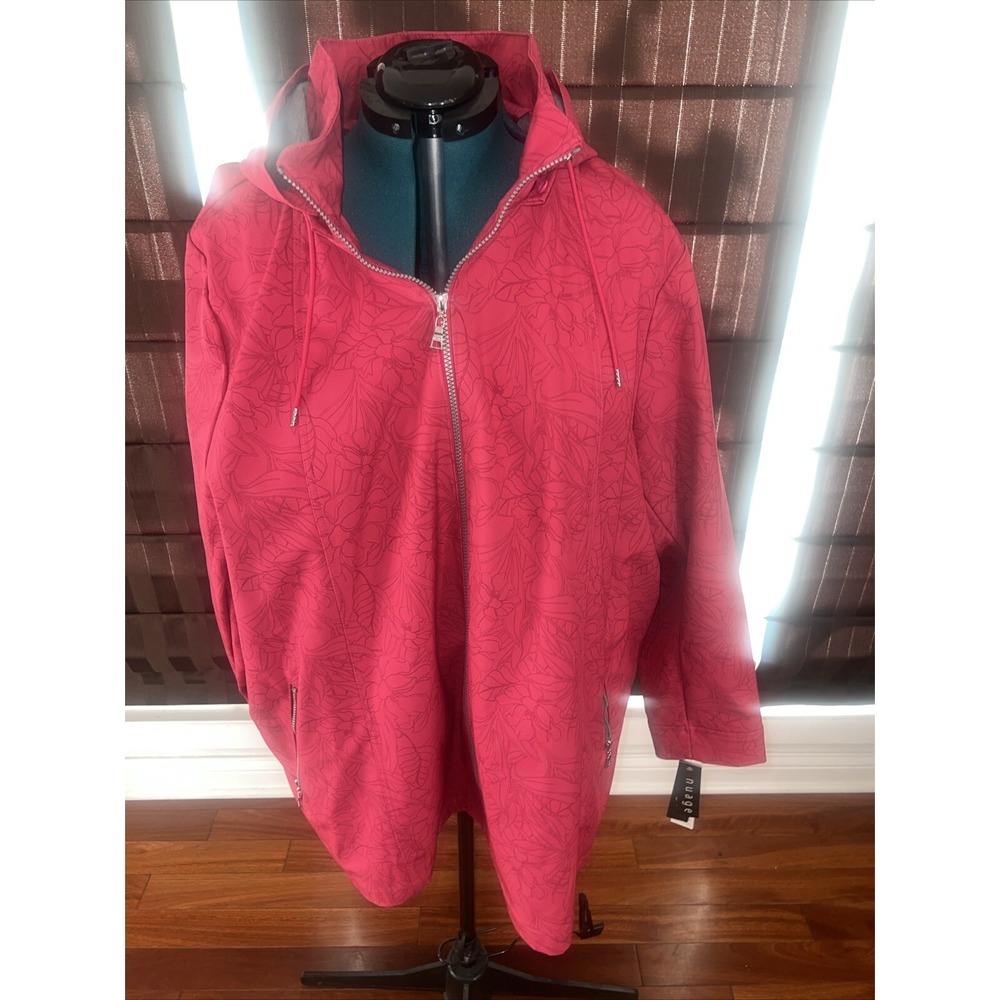 Nuage Rain Jacket Women's 3X Pink Polyester Removable Reflective‎ Hood Zip